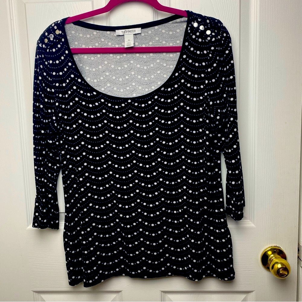 White House Black Market Epaulettes Dot Scoop Neck Shirt